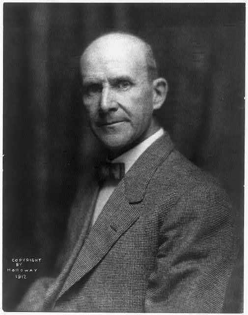 Eugene Debs portrait in black and white, lower left small print copyright by halloway 1912 Eugene Debs portrait in black and white, lower left small print copyright by halloway 1912