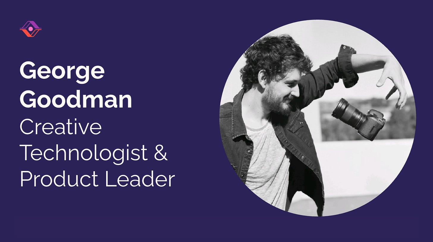 George Goodman, Creative Technologist and Product Leader, holding a camera. Sendfull practitioner spotlight cover image.