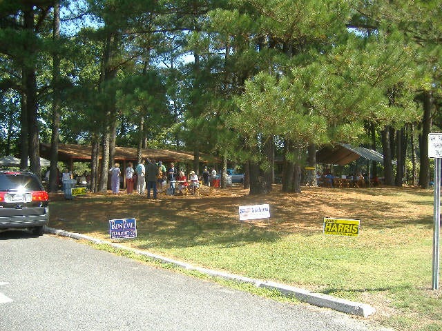 A long-range shot taken of the entire picnic setup. A long-range shot taken of the entire picnic setup.