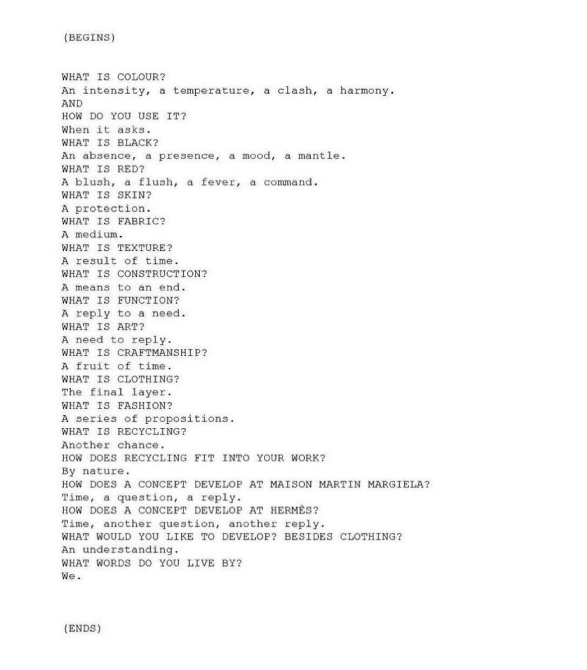 andede on X: ""We." Interview (script) with Belgian fashion designer Martin  Margiela, 1998 https://t.co/MRhEwayGpg" / X