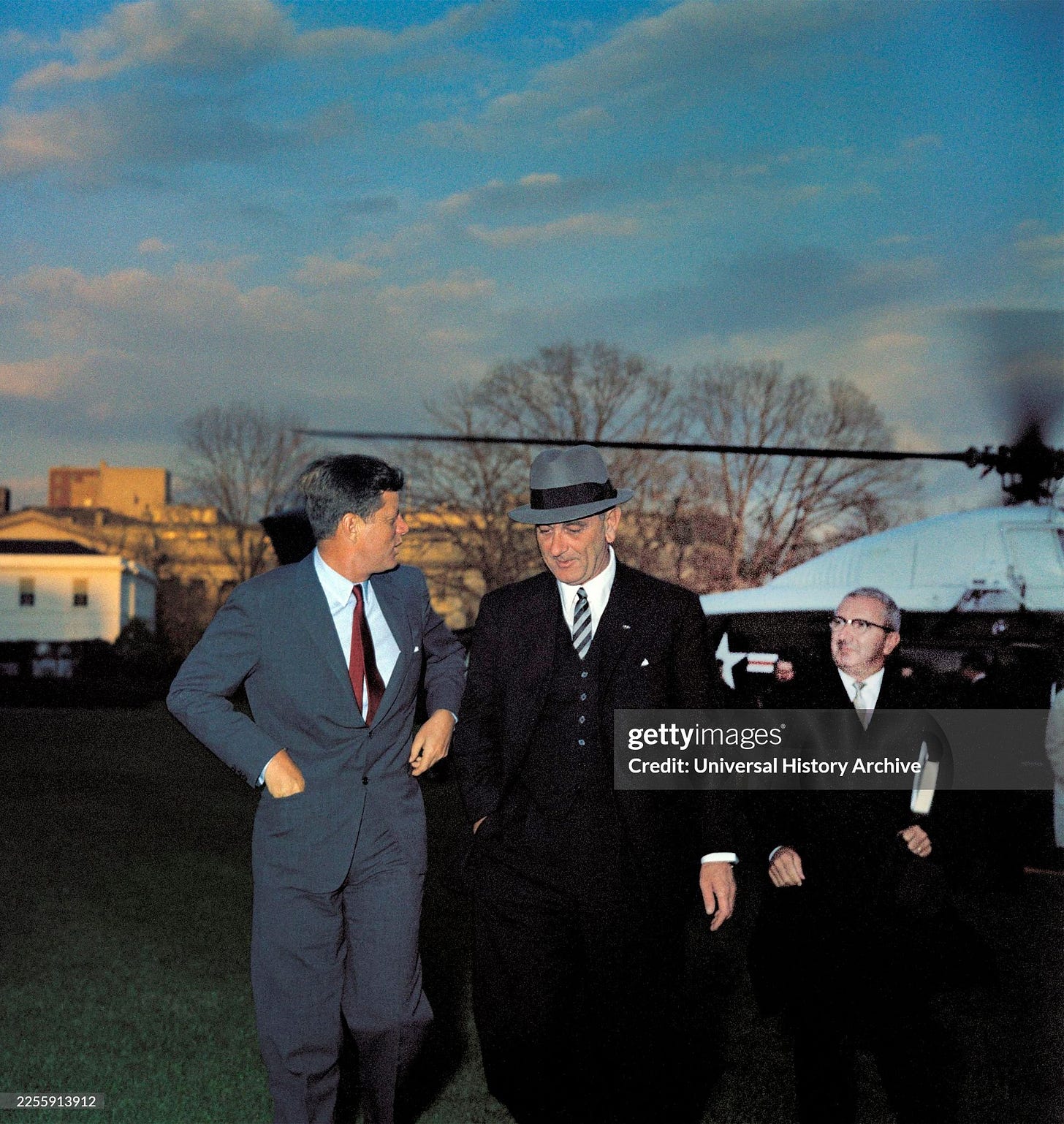 U.S. President John F. Kennedy greeting U.S. Vice President Lyndon Johnson upon his return from his trip to Senegal U.S. President John F. Kennedy greeting U.S. Vice President Lyndon Johnson upon his return from his trip to Senegal
