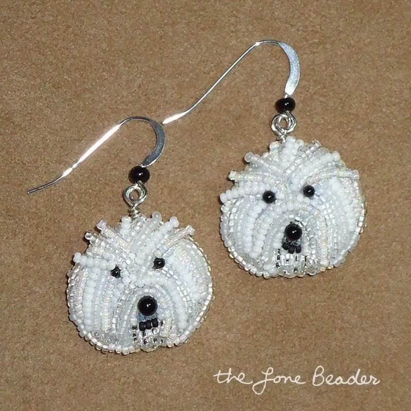 beadwork bead embroidery dog bichon frise dangly sterling silver earrings etsy beadwork bead embroidery dog bichon frise dangly sterling silver earrings etsy