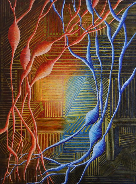 Paintings, embroidery and jewelry with neuroscience motifs