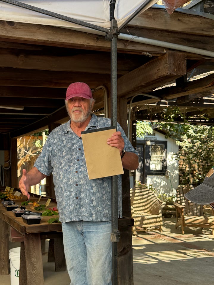 Four photos of tasting and picking fruit at Andy's Orchard in Morgan Hill.