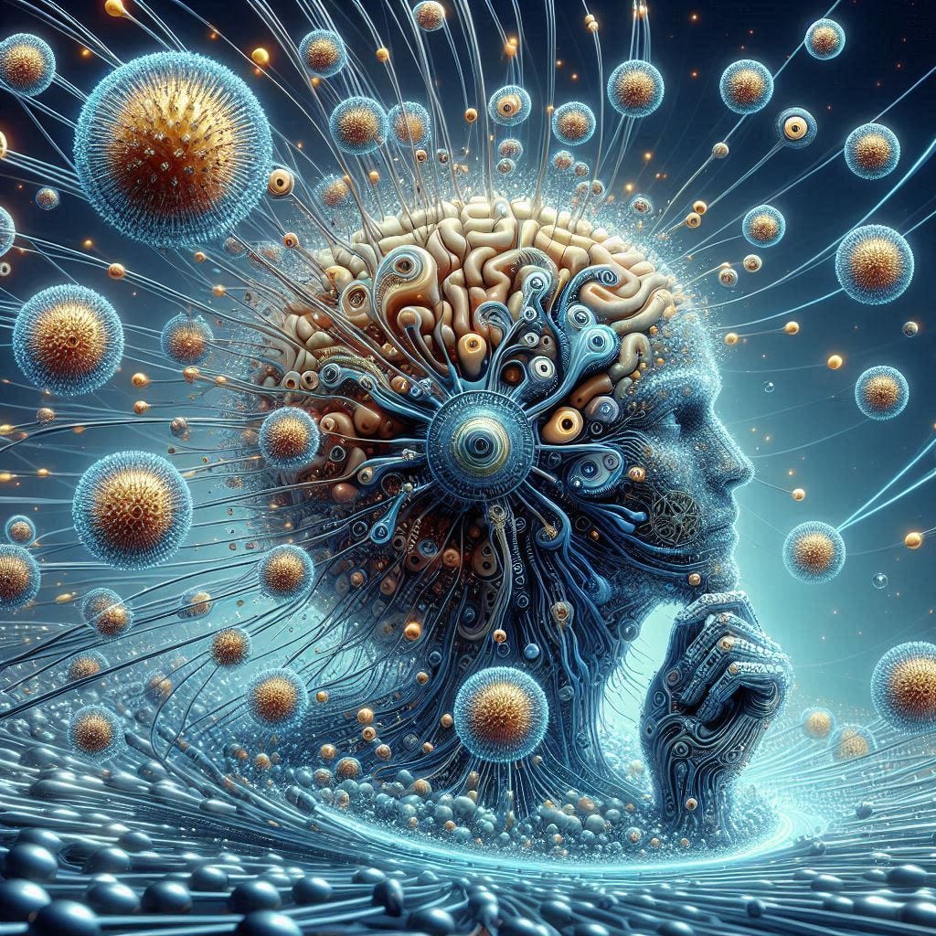 Representation of an evolved mind virus, hyperrealistic and stylish, for an essay on mind viruses.