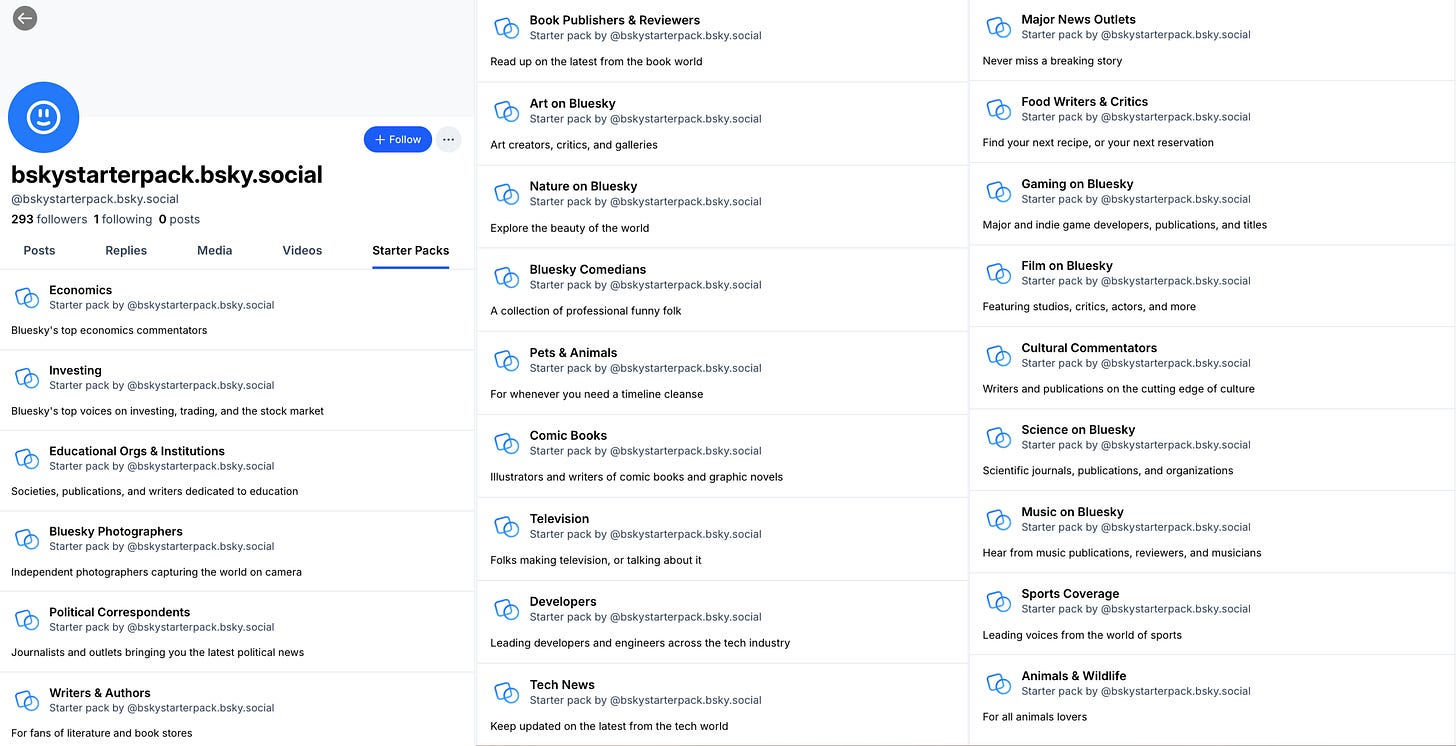 screenshots of all starter packs created by @bskystarterpack.bsky.social screenshots of all starter packs created by @bskystarterpack.bsky.social