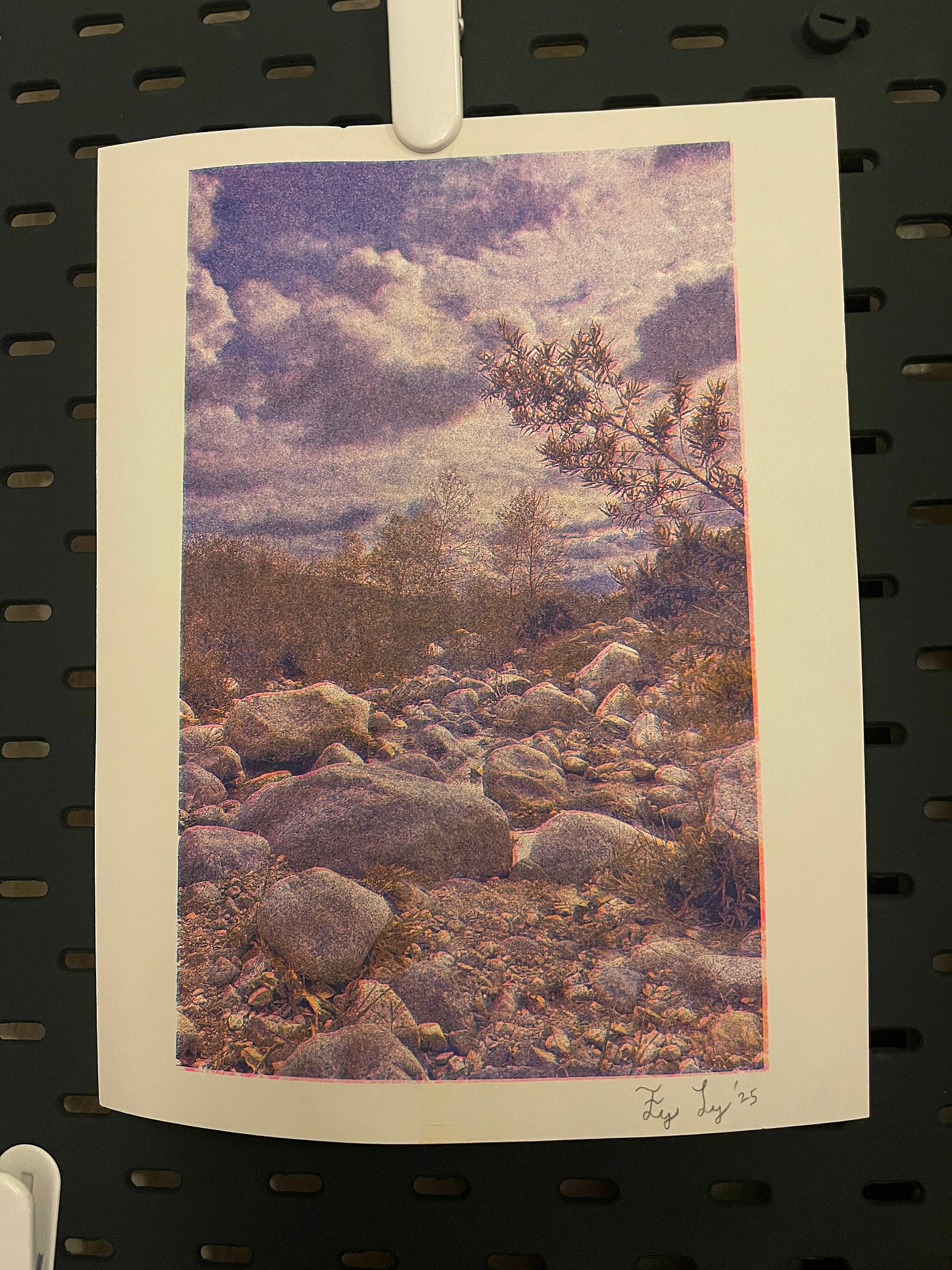 3-color riso printed photograph of Eaton Canyon