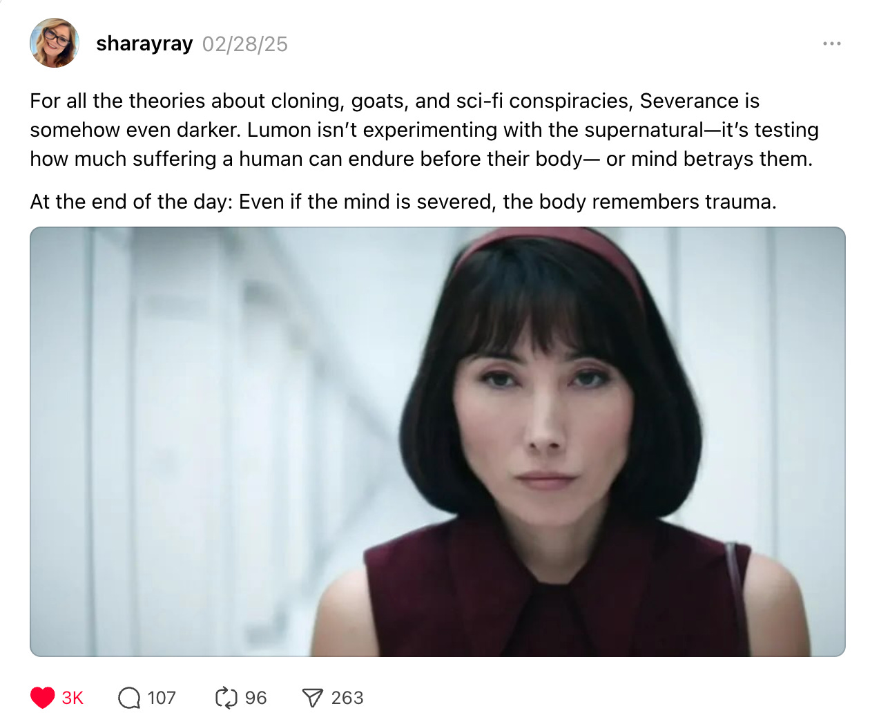 Gemma from Severance - A thread from Shana Bull