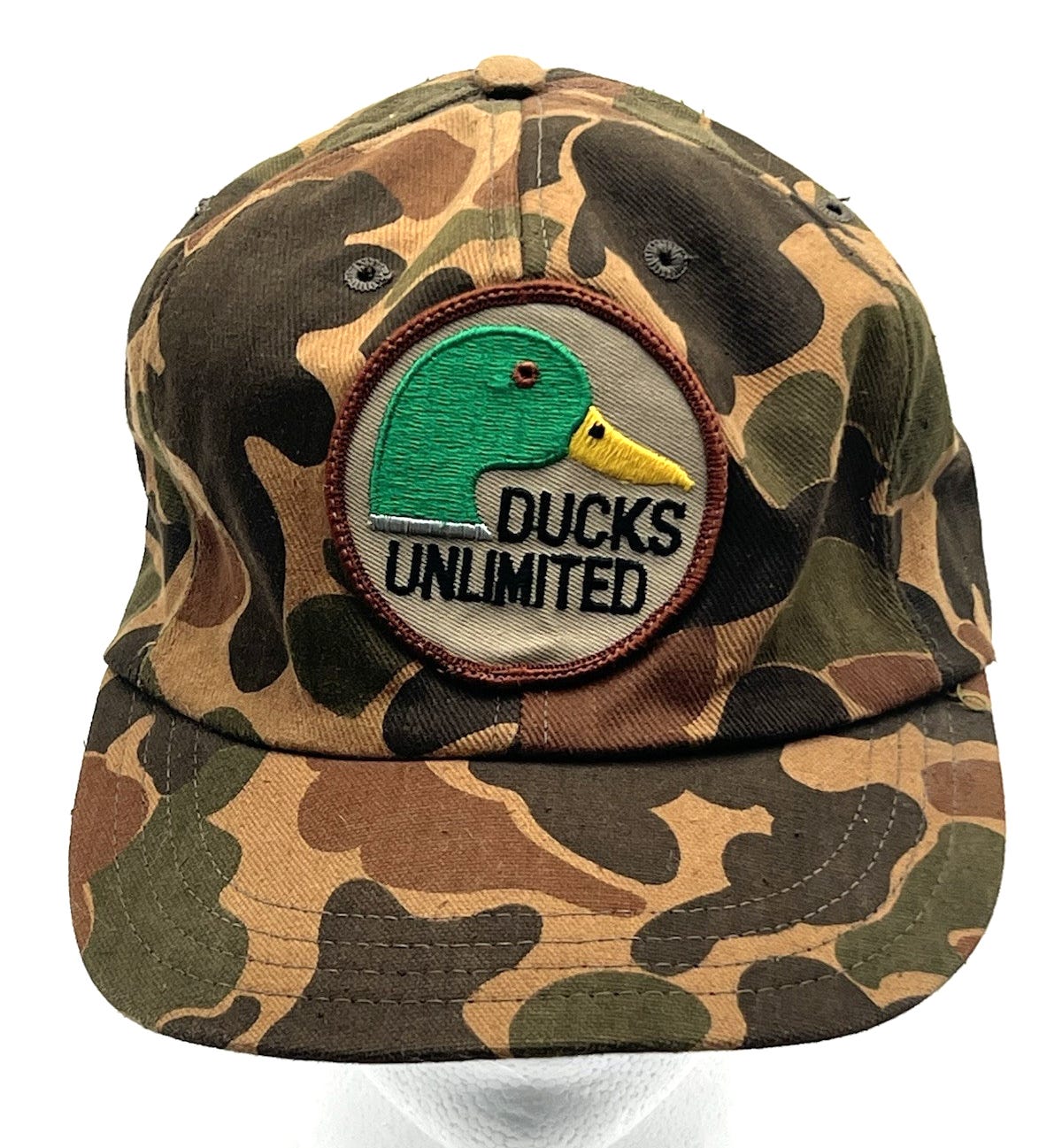 Vintage RARE Ducks Unlimited Patch Dorfman Pacific Camo Trucker SnapBack Hat - Picture 1 of 13