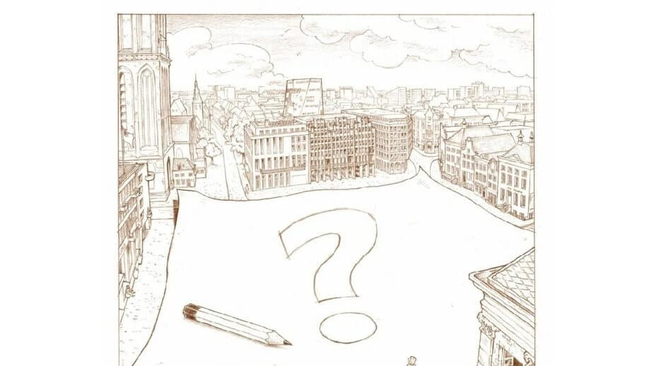 Illustration of Groningen's Grote Markt with a blank space in the middle, open for creative freedom Illustration of Groningen's Grote Markt with a blank space in the middle, open for creative freedom