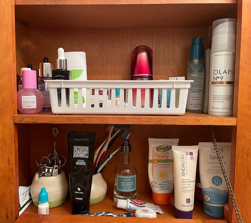 A newly organized bathroom cabinet.