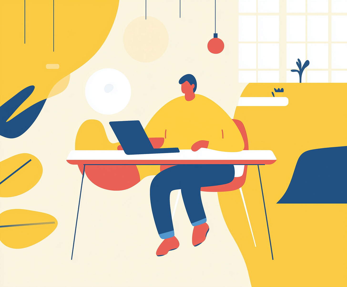 Stylized Illustration of Man Working at Desk Illustration on Lummi