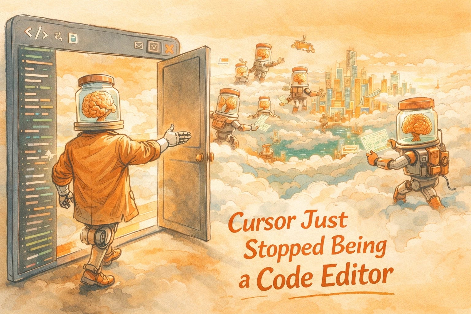 Cursor Just Stopped Being a Code Editor — hero illustration showing the Cursor 3 Agents Window repositioning from code editor to AI workflow platform Cursor Just Stopped Being a Code Editor — hero illustration showing the Cursor 3 Agents Window repositioning from code editor to AI workflow platform