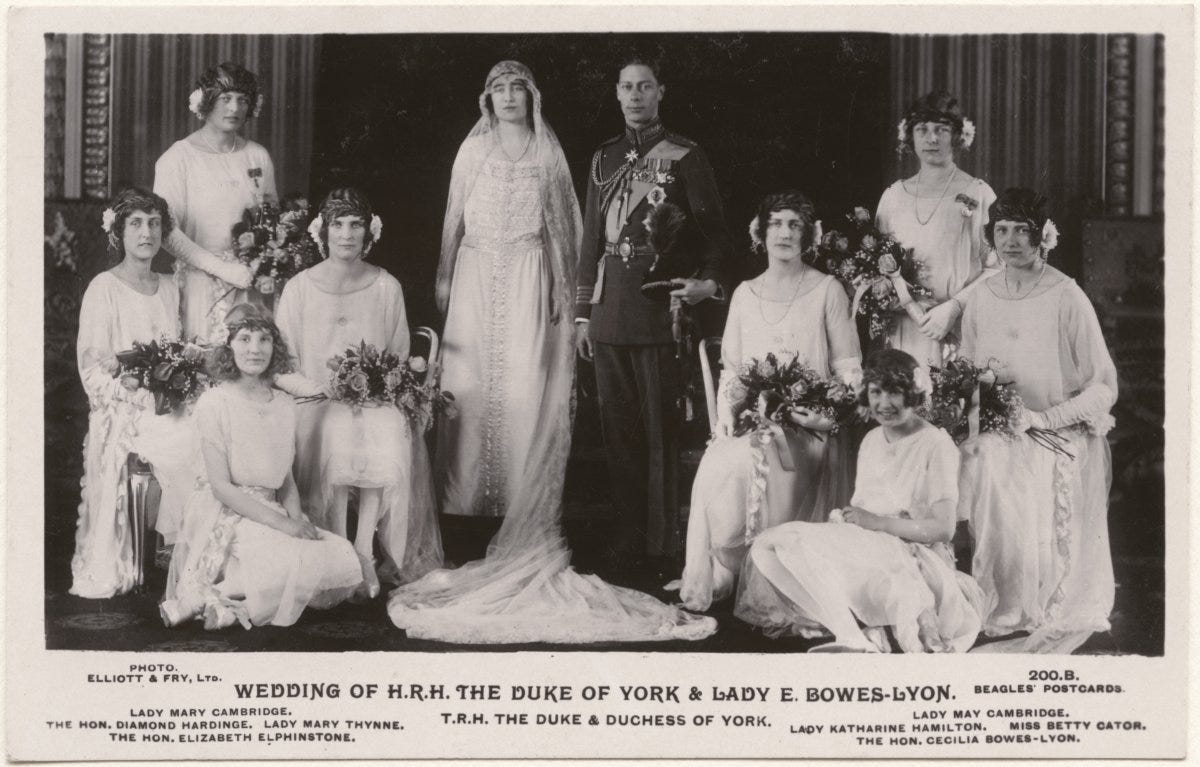 The Duke and Duchess of York with their bridal party, April 1923 (Elliott & Fry)