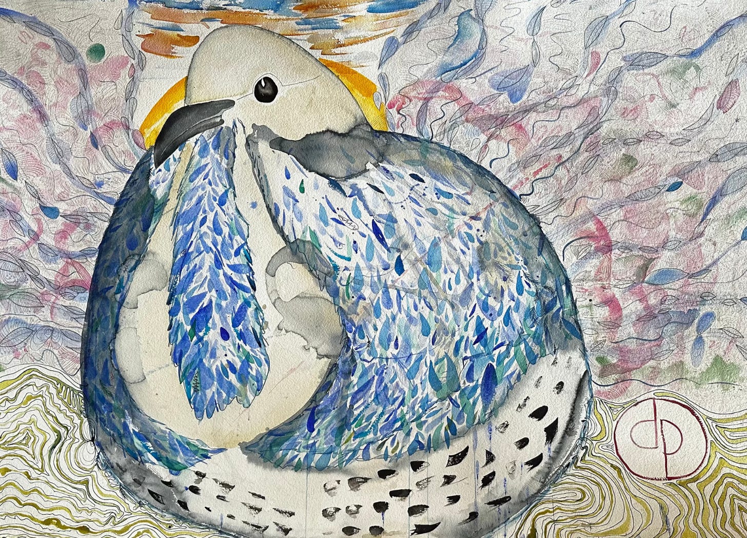 "Wonga Pigeon Greets A New Dawn: Bangalow" - A watercolour painting by Dean Power. 