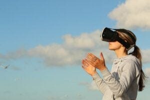 Woman wearing headset