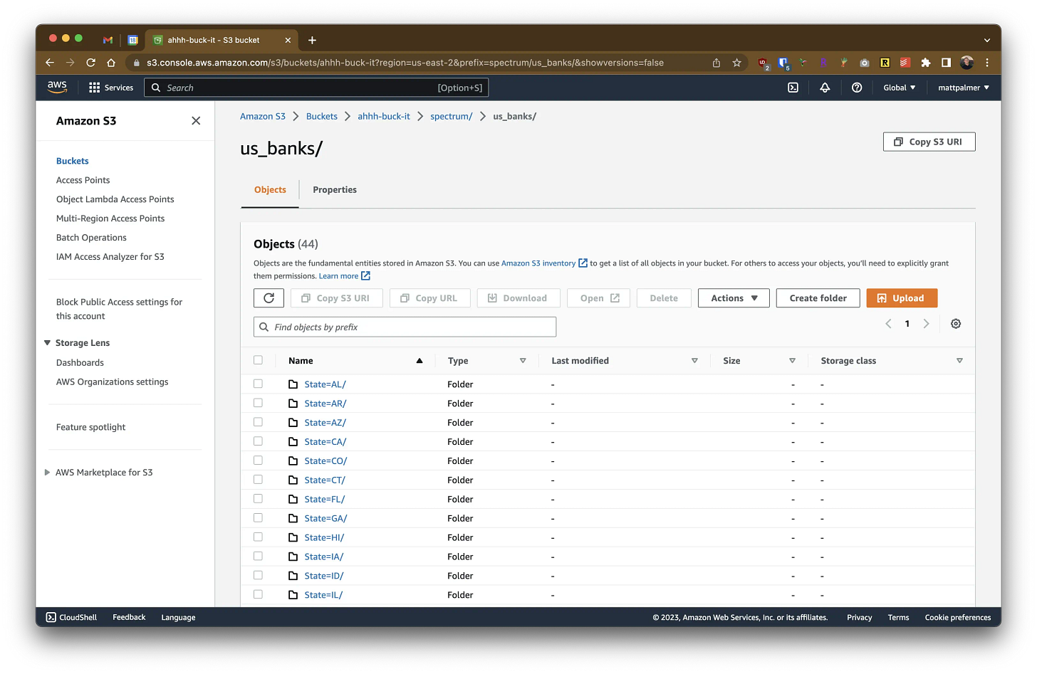 Screenshot of S3 bucket containing partitioned folder structure.