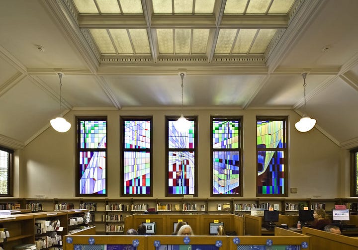 1914 Carnegie-funded brick library and five stained-glass windows