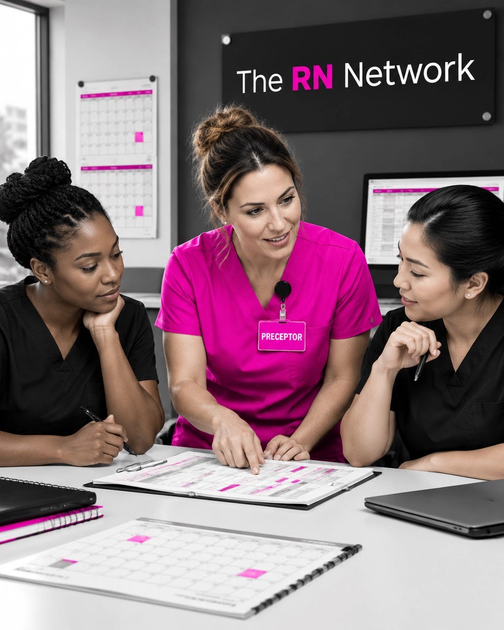 Nurse recruiter reviewing a resume and checking a smartphone in a modern hospital office