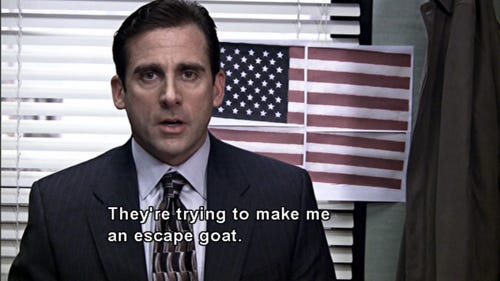 When Michael was an "escape goat." | The office show, The office, Jokes