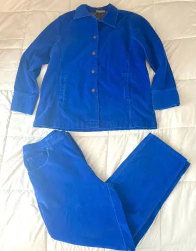 VTG 90’s Royal Blue Bill Blass Full Corduroy Outfit Shacket Sz L Pants Sz 14 - Picture 1 of 20