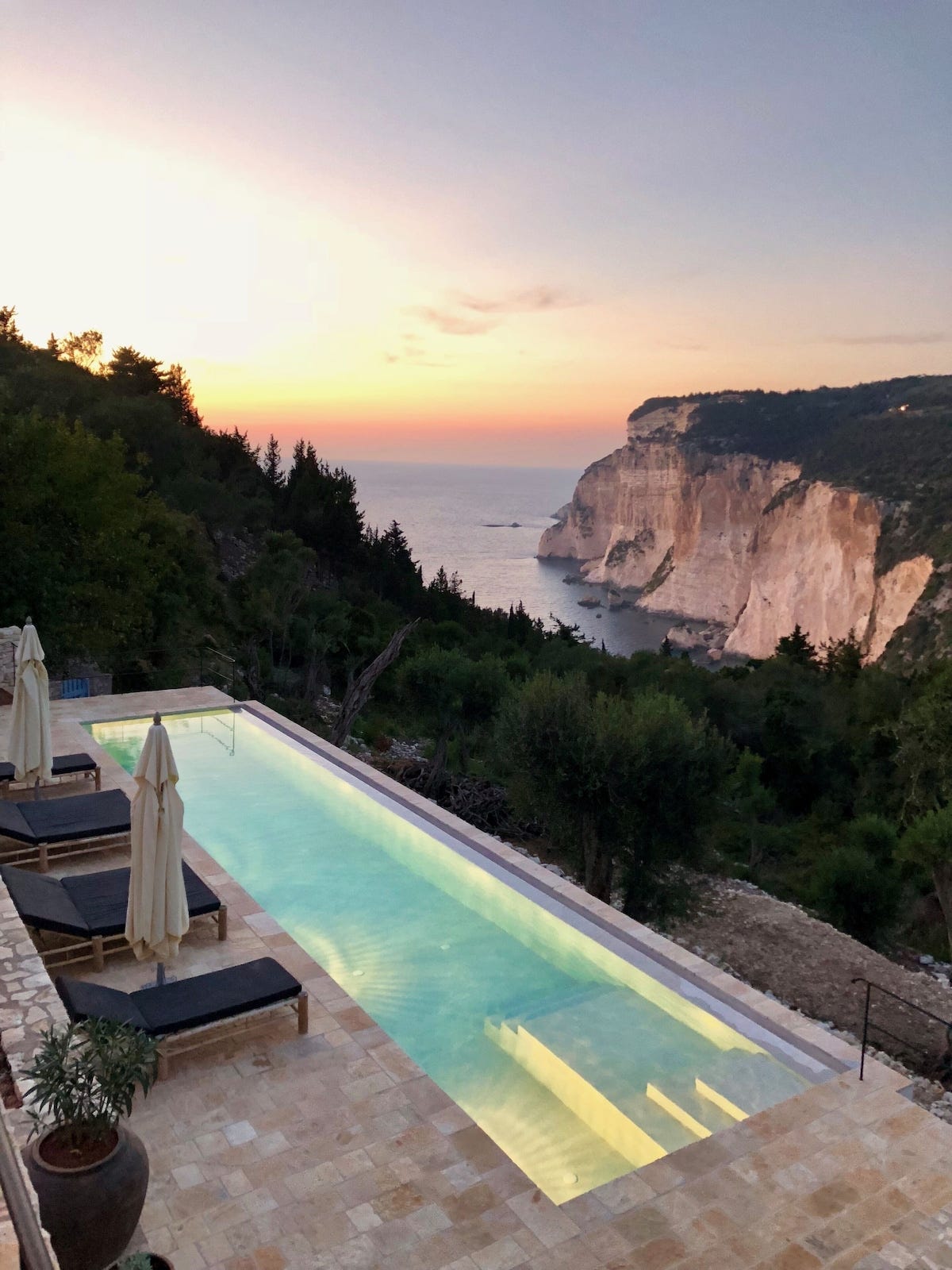The view from the upper terrace at dusk