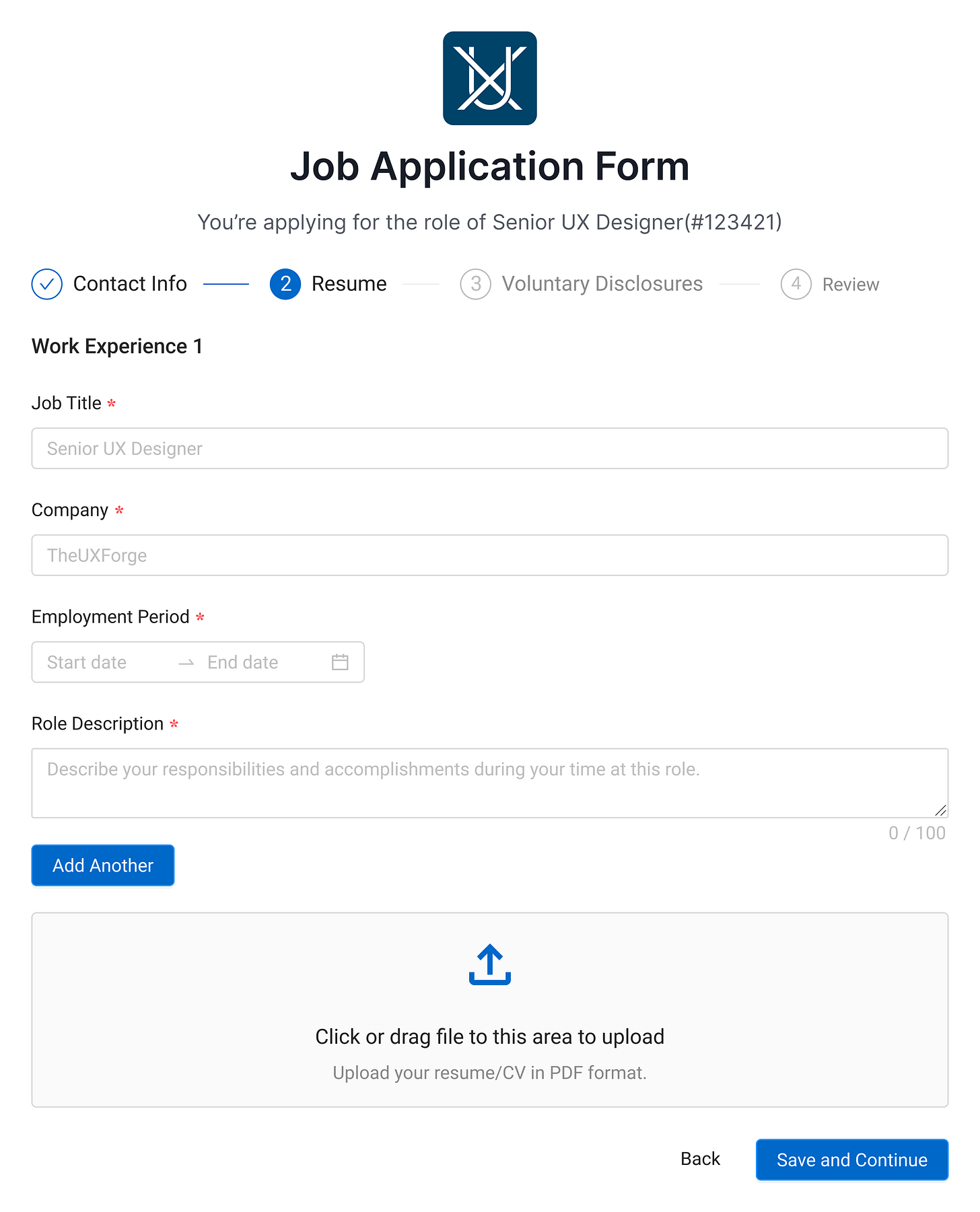 An example of progressive disclosure in a job application form.