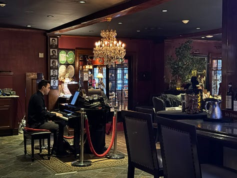 Exterior and interior shots of historic hotel and restaurant.