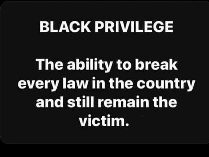 Black text on a black background reading "BLACK PRIVILEGE" in large uppercase letters, followed by smaller text stating "The ability to break every law in the country and still remain the victim." Black text on a black background reading "BLACK PRIVILEGE" in large uppercase letters, followed by smaller text stating "The ability to break every law in the country and still remain the victim."