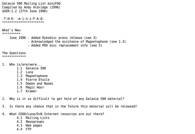 The Galaxie 500 Mailing List miniFAQ