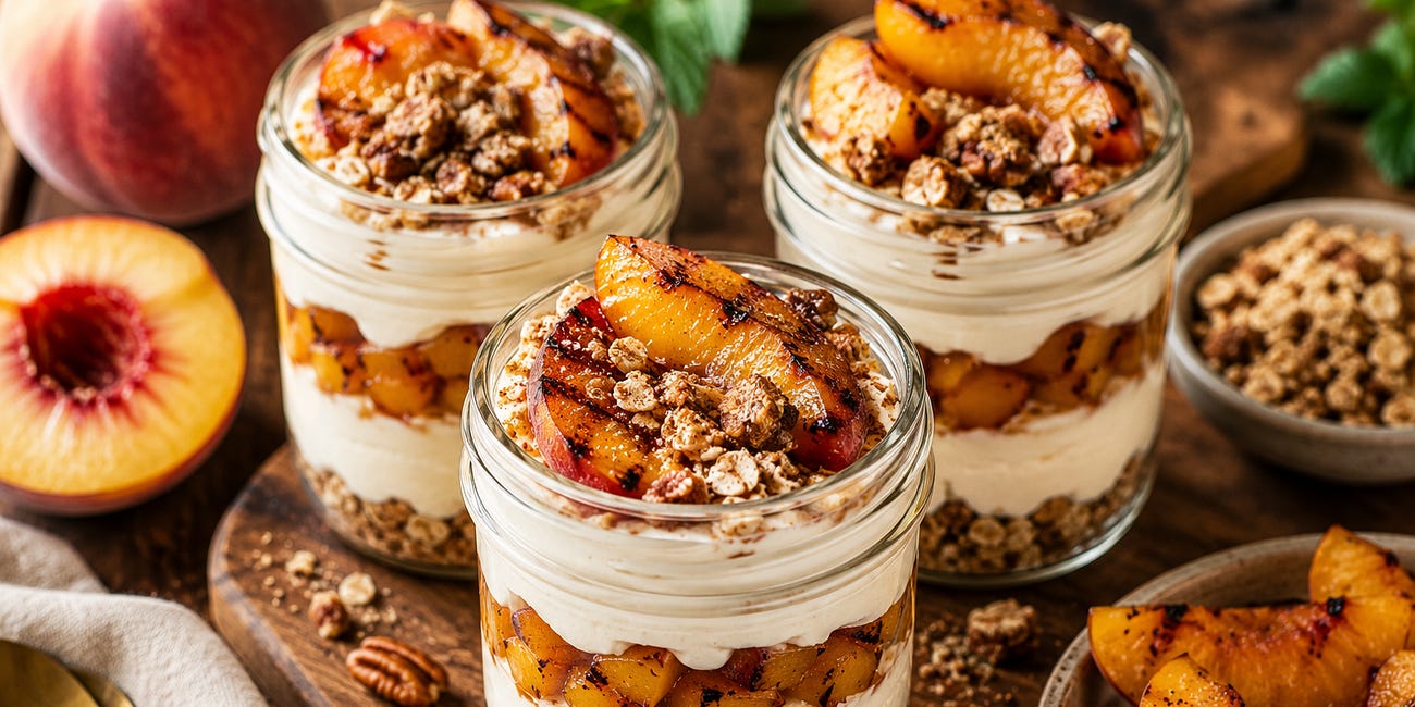 Grilled Peach Protein Cheesecake Jars