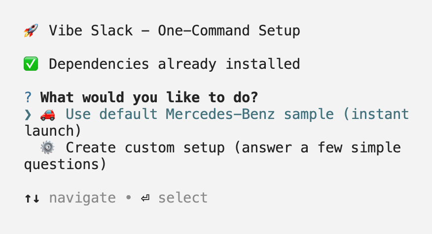 Vibe Slack setup wizard