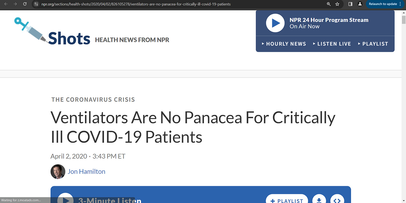 We, our governments, the health officials at CDC, NIH, FDA, PHAC, Health Canada, SAGE etc. killed our parents, grand-parents, loved ones, co-workers! With ventilators, with the MEDICAL MANAGEMENT!