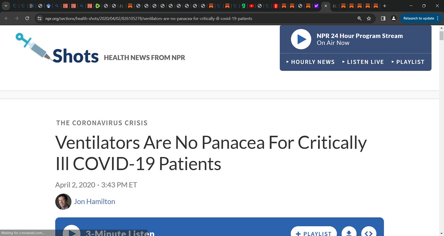 We, our governments, the health officials at CDC, NIH, FDA, PHAC, Health Canada, SAGE etc. killed our parents, grand-parents, loved ones, co-workers! With ventilators, with the MEDICAL MANAGEMENT! We, our governments, the health officials at CDC, NIH, FDA, PHAC, Health Canada, SAGE etc. killed our parents, grand-parents, loved ones, co-workers! With ventilators, with the MEDICAL MANAGEMENT!