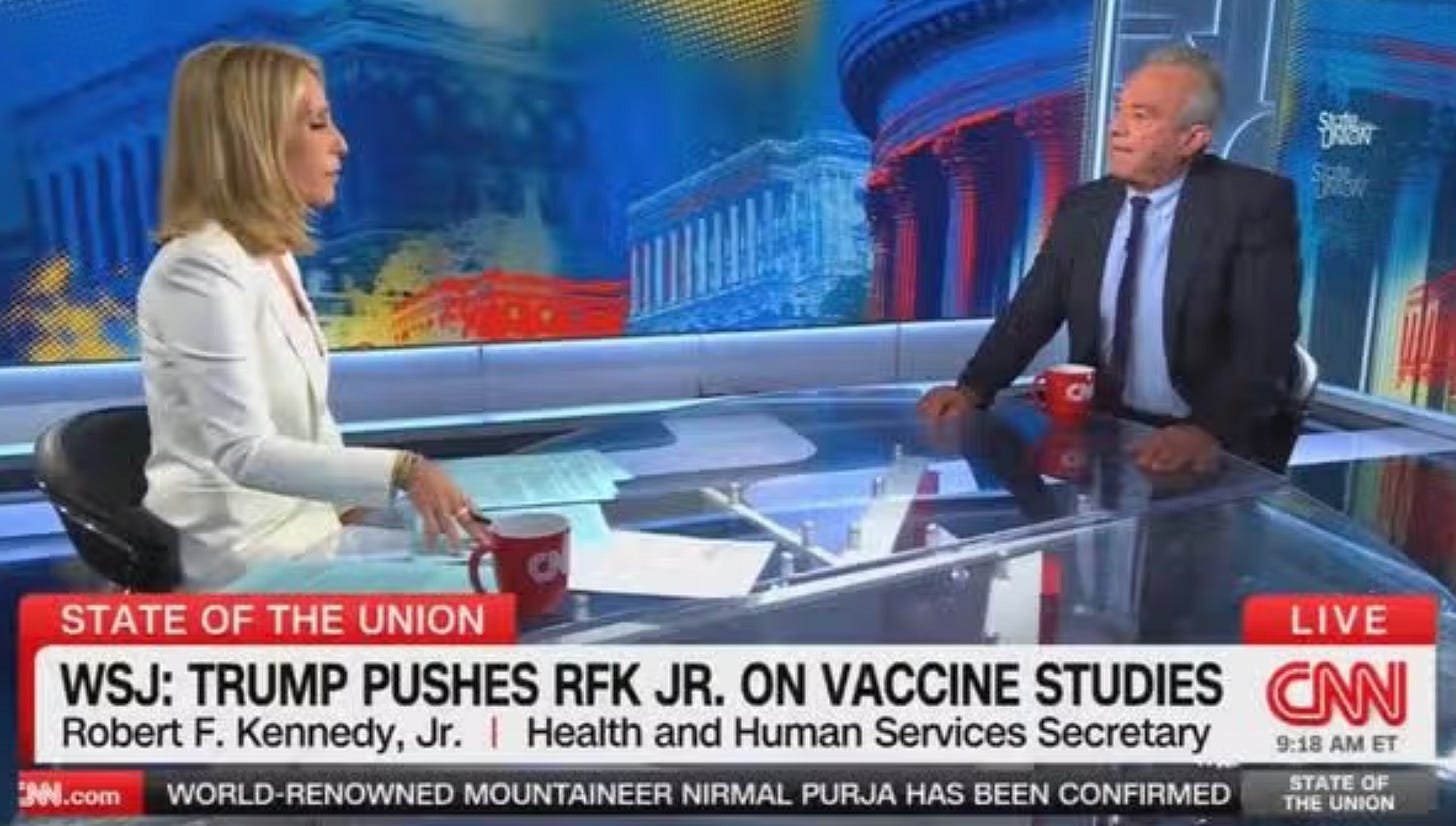 Dana Bash and Kennedy at the CNN desk under a chyron reading WSJ: Trump Pushes RFK Jr. on Vaccine Studies Dana Bash and Kennedy at the CNN desk under a chyron reading WSJ: Trump Pushes RFK Jr. on Vaccine Studies