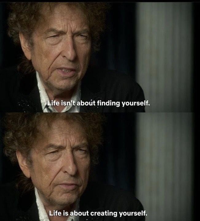 This may contain: an older man in a tuxedo with his eyes closed and the words life isn't about finding yourself