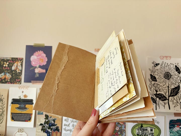 Junk journal with mixed papers.