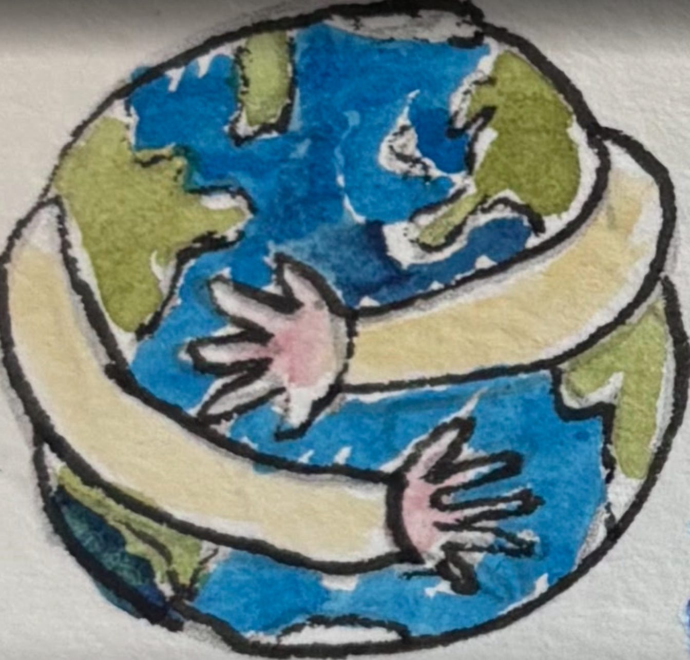 globe with arms wrapped around it in a hug