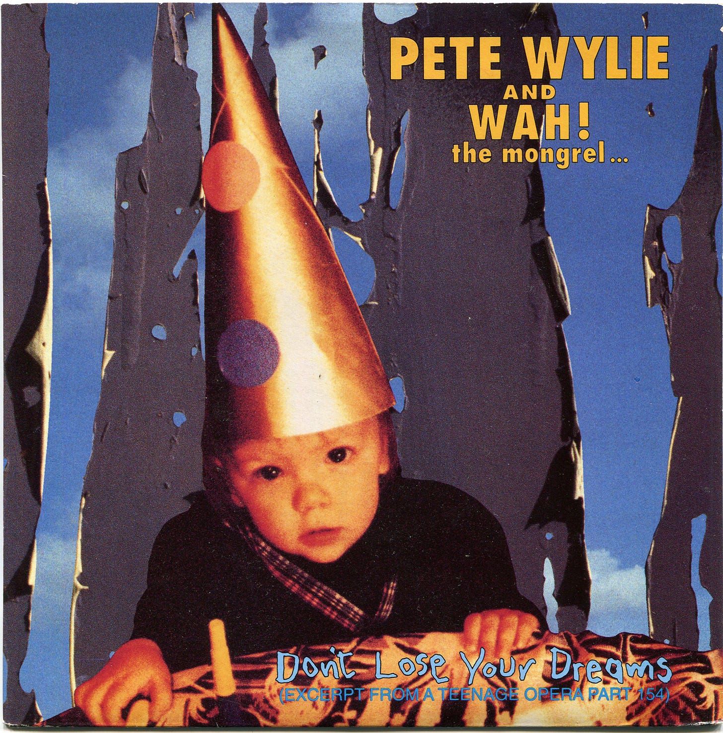 Cover of the "Don't lose your dreams". It has a photo of a small child wearing a clown's hat.
