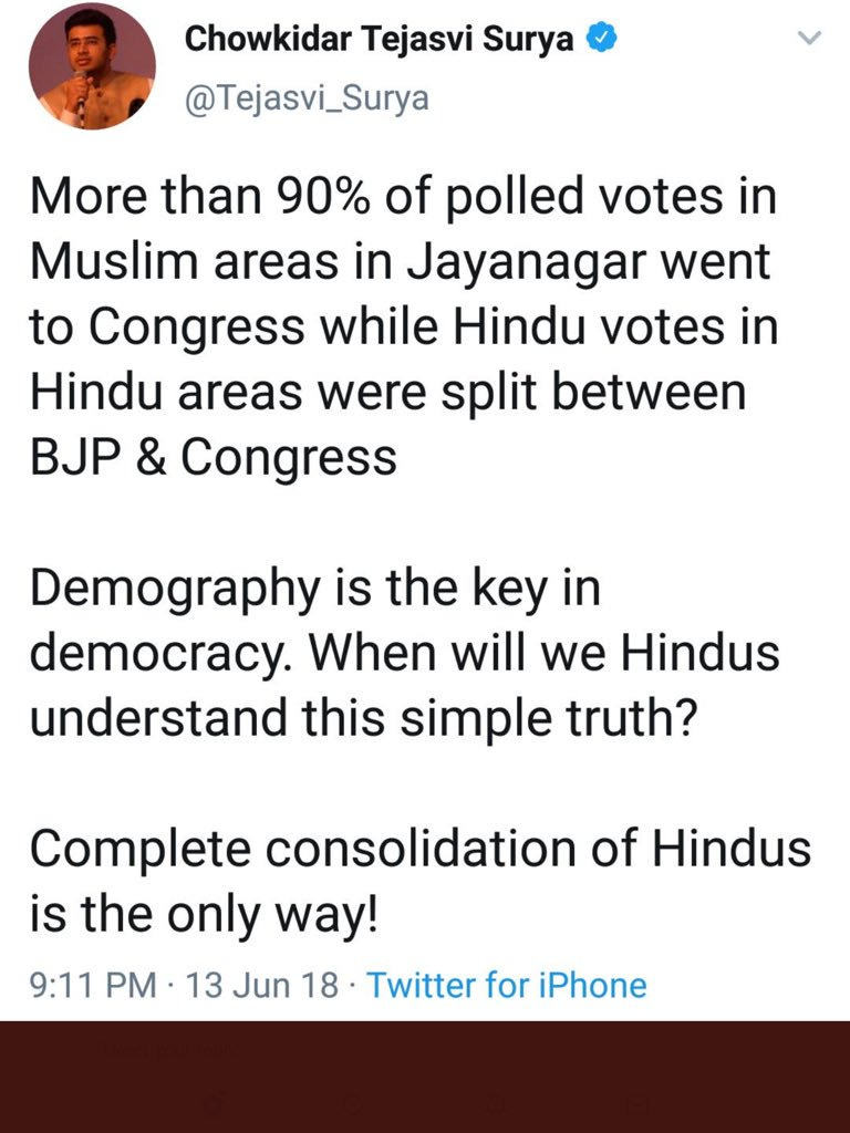 The Quint on Twitter: "With the public eye turning towards Tejasvi Surya,  an old tweet (which has now been deleted) has become an embarrassment for  the 28-year-old lawyer and BJP youth wing