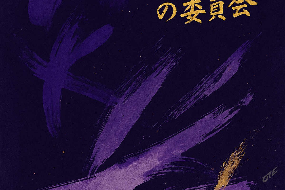 Concept — violet brushstrokes crossing, a shell of ink opening