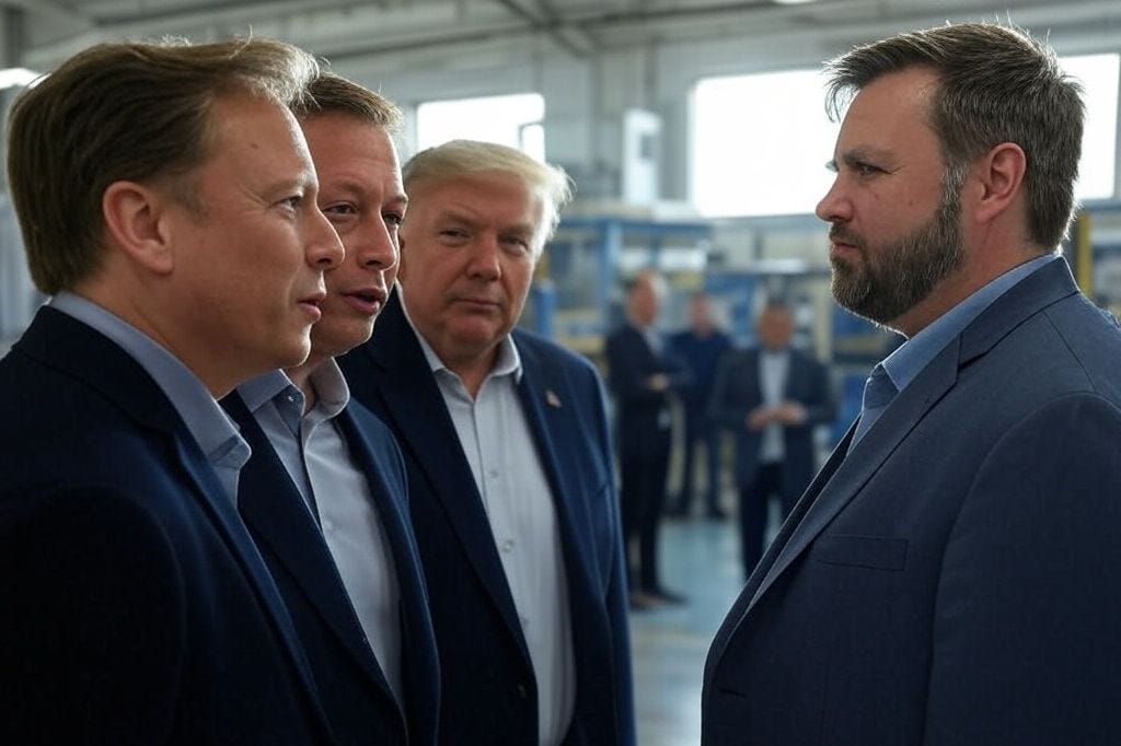 Trump and Vance canvass the factory floor.