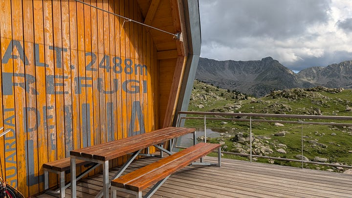 Photos of the Refugi de L’illa, bunk room and dinner