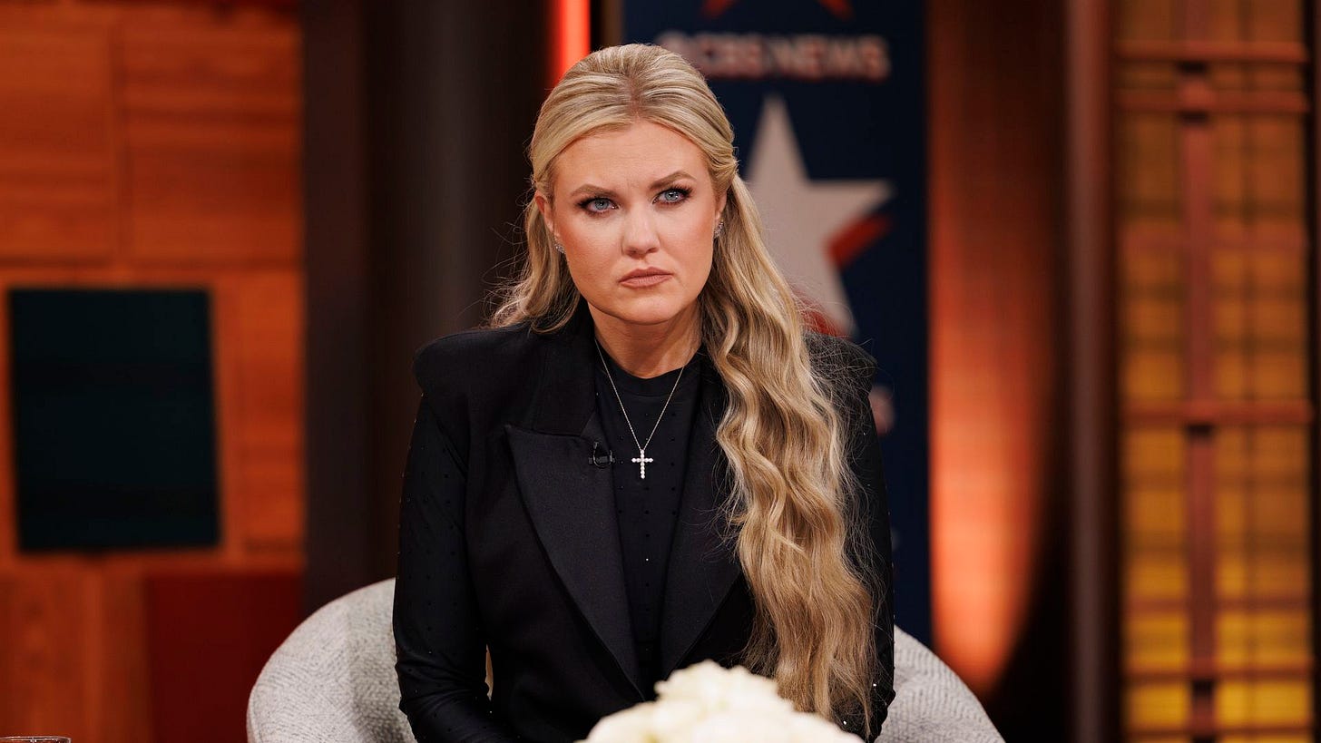 Erika Kirk speaks at a CBS News town hall event in which she was asked about Candace Owens' claims about her husband's death. 