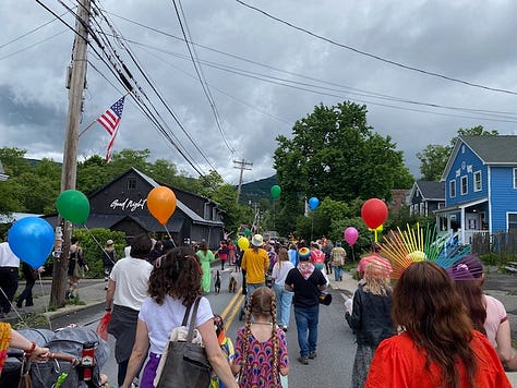 People celebrating the Pride march in Woodstock NY