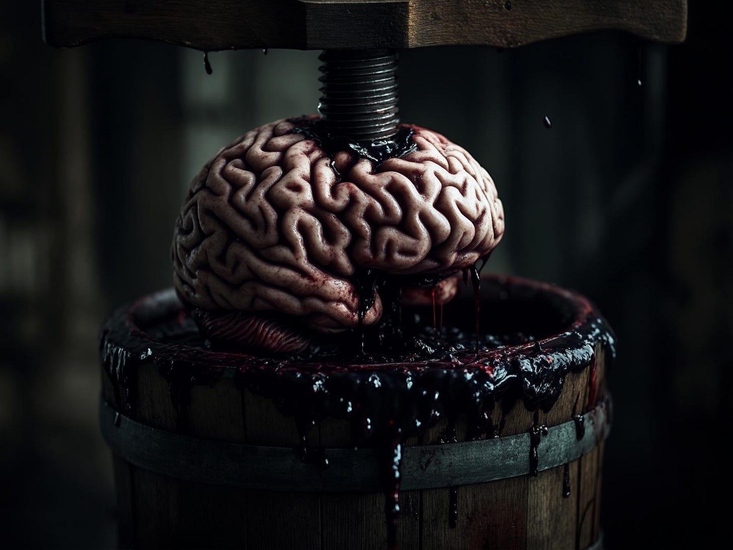 A brain being squashed in a press