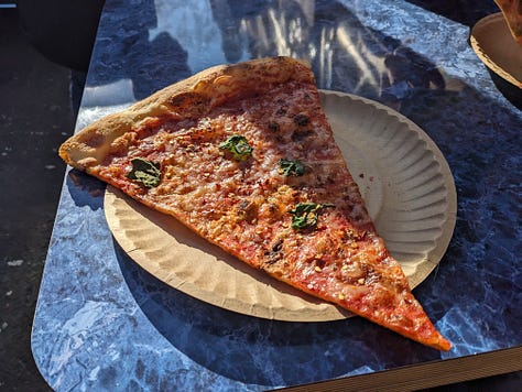 a photo collage of slices of pizza