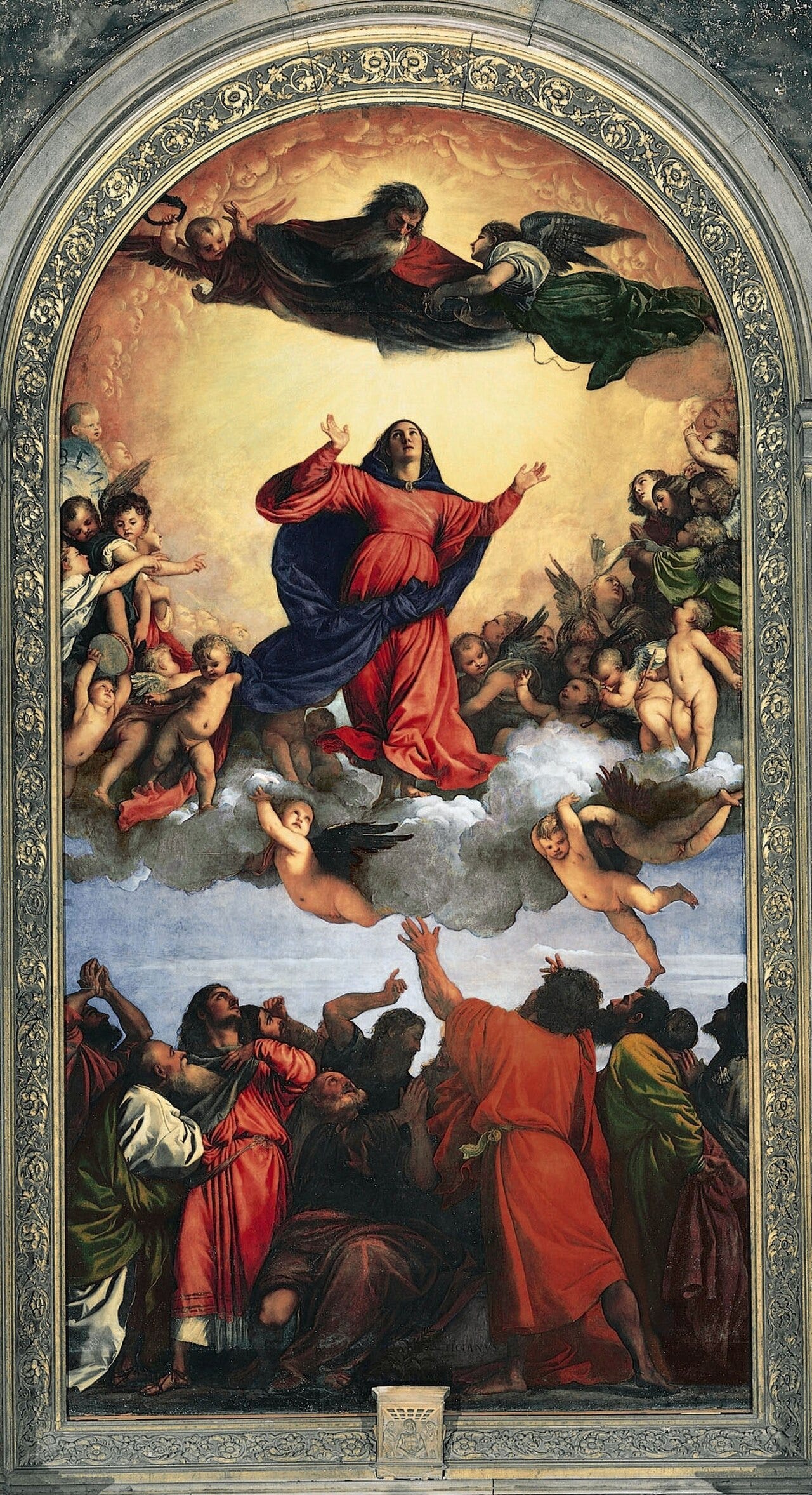 Titian Assumption of the Virgin red robe altarpiece Titian Assumption of the Virgin red robe altarpiece