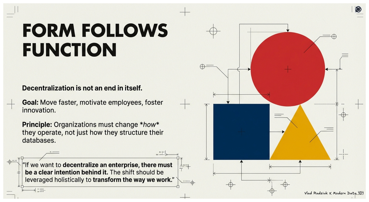 Decentralisation is not an end in itself for an organisation, form follows function. | Modern Data 101