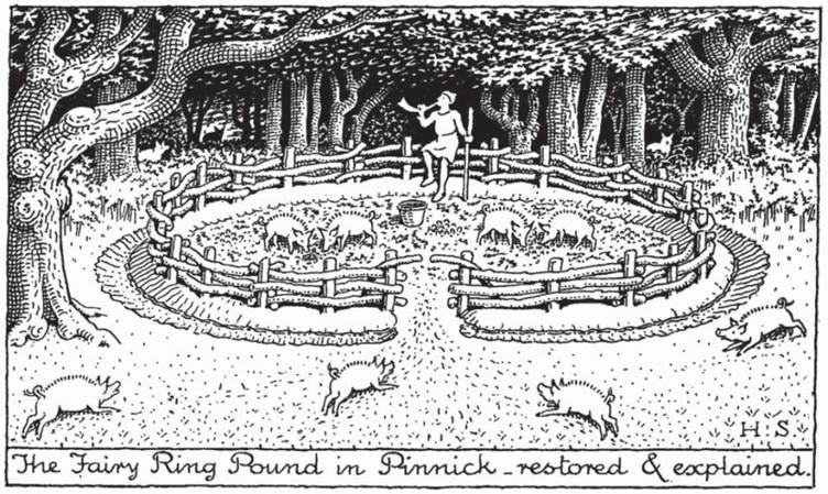 A black and white drawing of a person in a pen with pigs in the background
AI-generated content may be incorrect.